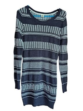 Roxy Sweater Dress Womens Medium Black White Striped Knit Long Sleeve